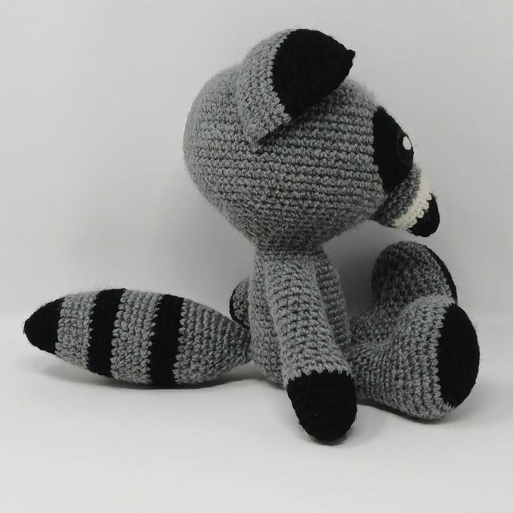 Adorable Handmade Gray Raccoon Doll Crocheted Stuffed Animal Plush Toy 13 Inches - Picture 3 of 8
